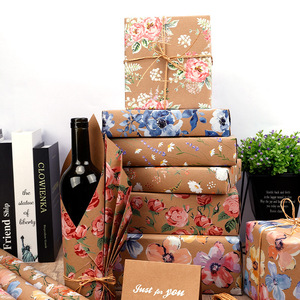 Retro Kraft <b>Paper</b> Floral Gift Wrapping Roll Large Size Single Side Four Color Printing Recyclable Craft Packaging - Product Image 3