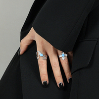 WuQie nouvelle bague pour fille en argent Sterling en forme de fleur avec anneau en Nano pierre bleue