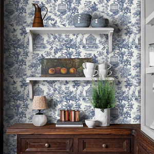 Creation Of Time And Space Peel And Stick Wallpaper Blue White Botanical Pattern Self Adhesive For Bedroom Wall Decor - Product Image 3