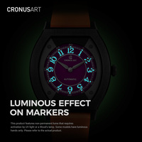 Montres mécaniques tonneau pour homme CRONUSART, nouveau design, boîtier en titane personnalisé, chiffres violets luminescents, bracelet en caoutchouc, édition limitée Hangzhou
