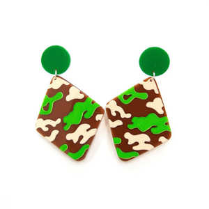 Boucles d'oreilles à motif camouflage, vert et marron, en forme de diamant, en résine acrylique, bijoux à la mode pour femmes, accessoires - Product Image 2