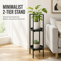 Support à fleurs moderne à 2 niveaux, porte-plantes en métal, revêtement poudré, présentoir de jardin pour intérieur, extérieur, balcon, véranda