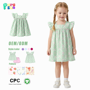 Abiti in Cotone Personalizzati per Bambini Puresun, <span class=keywords><strong>Vestiti</strong></span> Estivi per Bambine con Maniche a Sbuffo e Stampa a Fiocco - Product Image 1