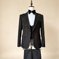 Costume 3 Pièces Homme Simple Boutonnage Fait Main avec Cristaux et Paillettes Diamantées pour Mariage Formel, Cérémonie, Soirée Arabe – Veste, Gilet et Pantalon