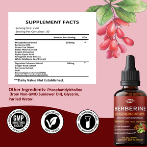 OEM / ODM Berberine HCl Liquid Drops 98% High Absorption Ceylon Cinnamon <b>Liver</b> Support Immunity Booster Dietary <b>Supplement</b> - Product Image 2