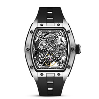 Montre mécanique automatique pour homme OEM, étanche, lumineuse, en forme de baril de vin, avec boîtier en acier inoxydable et bracelet en silicone