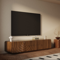 Console TV moderne de luxe de 70 pouces avec un design unique en forme de vague spirale, armoire de rangement avec 2 tiroirs, salon, chambre à coucher