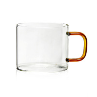 Gelas Mug Kaca Transparan Grosir dengan Gagang Berwarna, Cangkir Kaca Borosilikat Tinggi untuk Kopi, Susu, Teh Bunga