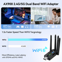 Adaptateur USB Wi-Fi 6 AX900M double bande 2.4G/5.8G avec 4 antennes externes, récepteur et émetteur Wi-Fi sans pilote BT5.4 Combo