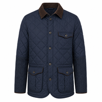 Veste de chasse matelassée pour homme en velours côtelé bleu marine résistante à l'eau avec col et poches plaquées personnalisées