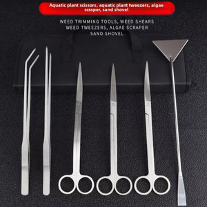 ชุดเครื่องมือตู้ปลาทำจากสแตนเลส6ใน1ชุดกรรไกรแหนบขูดสาหร่ายพลั่วทรายถังปลาอุปกรณ์ทำความสะอาดโรงงาน - Product Image 3