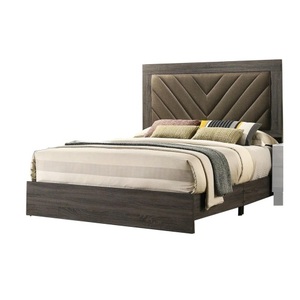 Modern Contemporary Cream Finish <b>Queen</b> <b>Size</b> <b>Bed</b> Bedroom Furniture Gray V-Design Headboard Rubberwood Bedframe - Product Image 6