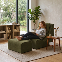 Fauteuil inclinable moderne japonais en velours côtelé avec repose-pieds, chaise d'appoint confortable et surdimensionnée sans accoudoirs pour salon, chambre et lecture
