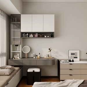 Ultimo Modello di Tendenza: Set Camera da Letto 3-in-1 Moderno Europeo Minimalista di Lusso in Legno di Pino Massiccio con Scrivania, Libreria e Specchio Illuminato - Product Image 4