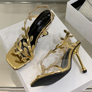 รองเท้าส้นสูงแบบเปิดนิ้วเท้าสำหรับเจ้าสาวฤดูร้อนของ XSD Factory ประดับใบไม้สีทอง ดีไซน์ยอดนิยม สวมใส่ง่าย - Product Image 3