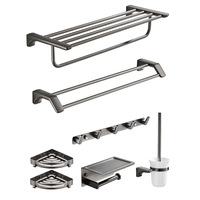 Porte-serviettes Gris Anthracite Poli Miroir Sans Perçage en Acier Inoxydable 304, Ensemble d'Accessoires de Salle de Bain Luxe Léger