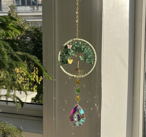 Penjualan laris empat warna kerikil kristal alami pohon kehidupan suncatcher batu kristal ornamen lonceng angin dekorasi rumah penangkap matahari - Product Image 6