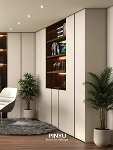 <span class=keywords><strong>Armadio</strong></span> <span class=keywords><strong>a</strong></span> Muro Invisibile in Legno Composito, Guardaroba Multifunzione per Libri e Vestiti con Luce Calda Integrata e <span class=keywords><strong>Specchio</strong></span> - Product Image 4