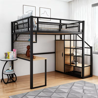 Lit mezzanine en acier robuste avec escalier en bois, adapté aux lits simples, doubles ou queen size, convient aux adultes