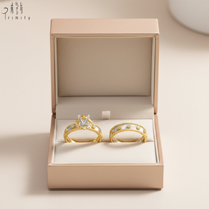 Anillos de Compromiso de Calidad Excepcional, Anillos de Boda de Oro Amarillo y Blanco Sólido de 18K con Diamantes Naturales - Product Image 1