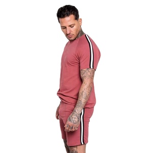 เสื้อยืดแขนสั้นผ้าฝ้ายลายทาง,ชุดผ้าฝ้ายสองส่วนสีตัดกันน้ำหนักเบาสำหรับฤดูร้อน - Product Image 4