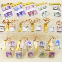Porte-clés fantaisie style dessin animé avec billets de banque simulés, pendentif billet de banque présentant des unités de monnaie taïwanaises, américaines, coréennes et britanniques