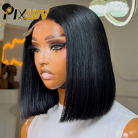 Perruques de cheveux humains vietnamiens doublement étirés 15A, lisses, coupe courte bob, avec dentelle frontale 4*4 SDD, sans colle, avec fermeture frontale en dentelle HD pour femmes