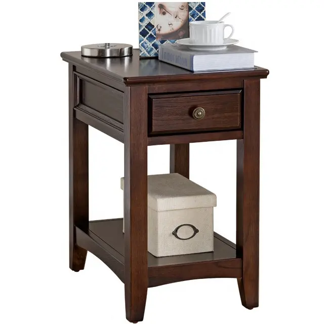 antique smart side table wood with 1 drawer and 1 shelf brown for living room