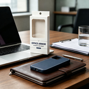 Boîte d'emballage en <span class=keywords><strong>papier</strong></span> bleu marine personnalisée pour coque de téléphone, style minimaliste, avec fenêtre en PVC pour affichage – Vente en gros - Product Image 4