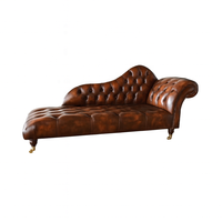 Fauteuil Chesterfield en cuir de buffle, style mid-century modern, chaise longue |   Meubles d'intérieur en cuir cognac antique, garantie 3 ans