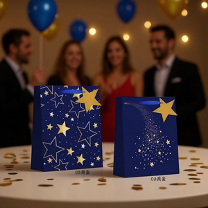 Mnj Gift Bag Large Size 12Pcs Blue Gold Stars Party Supplies - Product Image 2