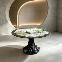Table basse en marbre vert moderne Centurymosaic, table basse ronde en pierre naturelle, mobilier d'hôtel contemporain