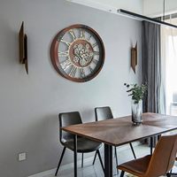 Jam Dinding Industri Besar 36 inci Bertenaga Baterai dengan Roda Gigi Bergerak, Kayu Ukuran Besar, Gaya Vintage Farmhouse Steampunk Rustic untuk Ruang Tamu