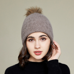 Chapeau d'hiver <span class=keywords><strong>en</strong></span> cachemire <span class=keywords><strong>pour</strong></span> femme, 9 couleurs, avec rayures, <span class=keywords><strong>Bonnet</strong></span> doux, chaud, <span class=keywords><strong>fourrure</strong></span> de lapin, <span class=keywords><strong>Bonnet</strong></span> <span class=keywords><strong>pour</strong></span> l'hiver - Product Image 2