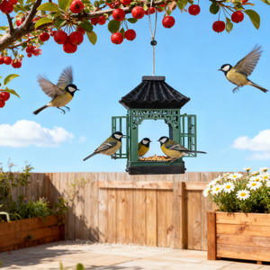 Mangeoire à oiseaux semi-automatique pour balcon extérieur, mangeoire suspendue imperméable pour cour, mangeoire pour moineaux sauvages - Product Image 6