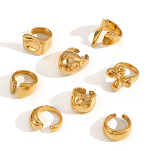 Geometric Gold Plated Stainless Steel <b>Ring</b> Open Band Irregular Folds Unisex Jewelry Gift - Product Image 4