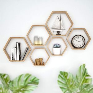 Set Of 3 Home Decoration Rustic Farmhouse Wood <strong>Hexagon</strong> Wall Mounted Floating <strong>Shelf</strong> Wooden Honeycomb Storage <strong>Shelves</strong> - Product Image 3