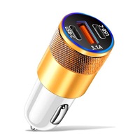 Pengisi Daya Mobil 38W 3.1A Dual 2 USB Type C PD PORT Apple Android Adaptor Pengisi Daya Mobil Sedang Pengisi Daya Kendaraan Pemantik Rokok