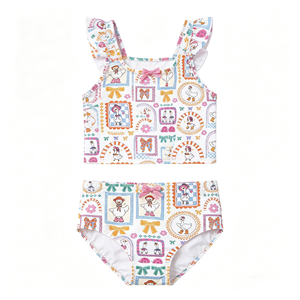 Traje de Baño de Dos Piezas Zhengpai con Estampado Animal, Lazo y Mangas con <span class=keywords><strong>Volantes</strong></span>, de Secado Rápido, Elegante, para Vacaciones en la Playa - Product Image 1