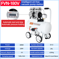 Ensemble de pompes à vide FVN-180V sans huile 180L/Min Pompe à air industrielle Compresseur d'air Pompe à deux têtes avec réservoir de stockage d'air 20L