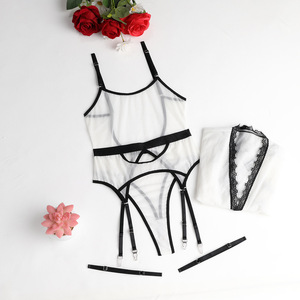 Women's Sexy Lingerie Comfortable <b>Suspender</b> Mesh Lace Small Four Piece <b>Set</b> - Product Image 5