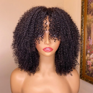 Parrucche Ricci di Alta Qualità in Capelli Brasiliani <span class=keywords><strong>con</strong></span> Frangia, Parrucche in Capelli Umani Senza Pizzo, Parrucche Interamente Realizzate a Macchina per Donne Nere - Product Image 6