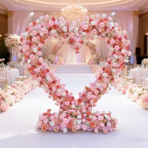 Arreglo Floral en Forma de Arco, Arco en Forma de Corazón con Rosas Rosadas, Decoración de Boda, Arco de Flores de Seda en Forma de Corazón - Product Image 3