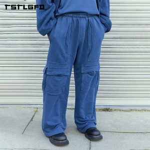 Pantalon de survêtement cargo en molleton épais coupé et cousu, multi-poches, coupe oversize, style streetwear, délavage vintage, baggy, vente en gros - Product Image 6