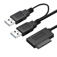 Adaptateur double USB 2.0 vers Mini SATA II 7 + 6 13 broches Câble convertisseur Slimline pour ordinateur portable HDD Caddy CD/DVD ROM Câbles de données Produit
