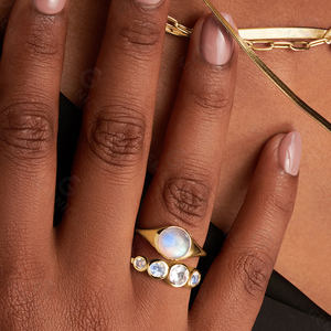 صيحات الموضة الفضة عيار 18 قيراط من الذهب فيرميل ميكرون أحجار طبيعية جوهرة خاتم سوار من حجر القمر - Product Image 4