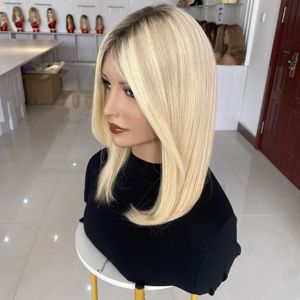 Nuovo Arrivo Parrucche di Capelli Umani Naturali Europei Senza Colla Ombre Biondo Ondulato per Donne Bianche con Base in Monofilamento 5"*5" - Product Image 3