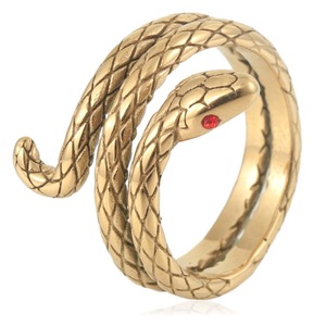 yunnique Snake Shape <b>Titanium</b> Steel <b>Ring</b> Gold Red Eyes Unisex Fashion Jewelry Gift - Product Image 1