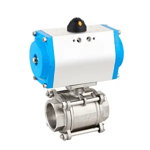 Pneumatic Actuator Stainless Steel Water Flow Steam Control Double Acting Threaded 3 Piece Pneumatic Actuated Ball Valve