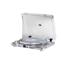 Tourne-disque vinyle magnétique à corps transparent en acrylique avec bras réglable et accès BT/RCA/optique